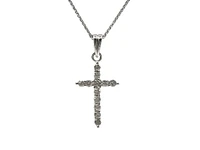 14K White Gold 0.35 cttw Diamond Cross Pendant, 18"