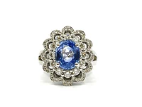 14K White Gold 3.03cttw Genuine Sapphire and 0.30cttw Diamond Ring, size 6.5