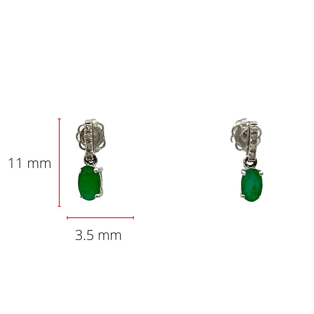 14K White Gold Emerald and Diamond Earrings