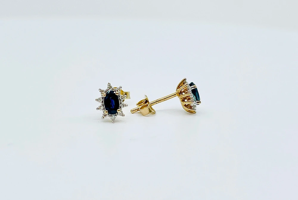 10K Yellow Gold Genuine Sapphire & Diamond Earrings