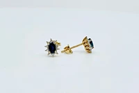 10K Yellow Gold Genuine Sapphire & Diamond Earrings