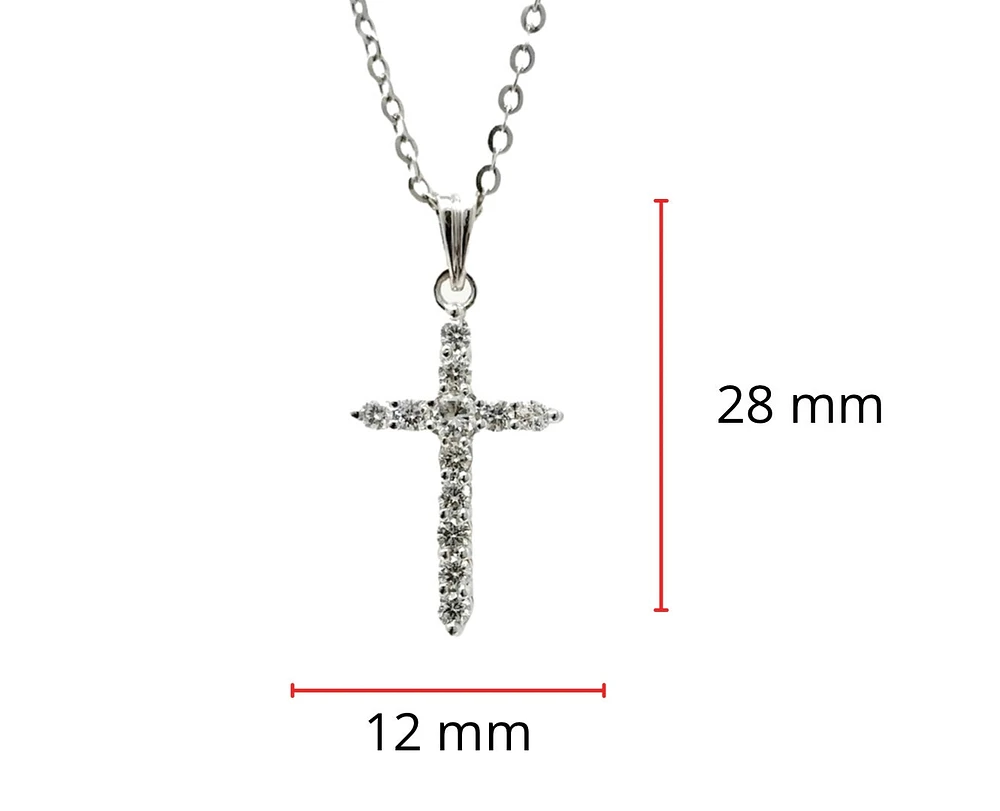 14K White Gold 0.58cttw Diamond Cross Pendant, 18"