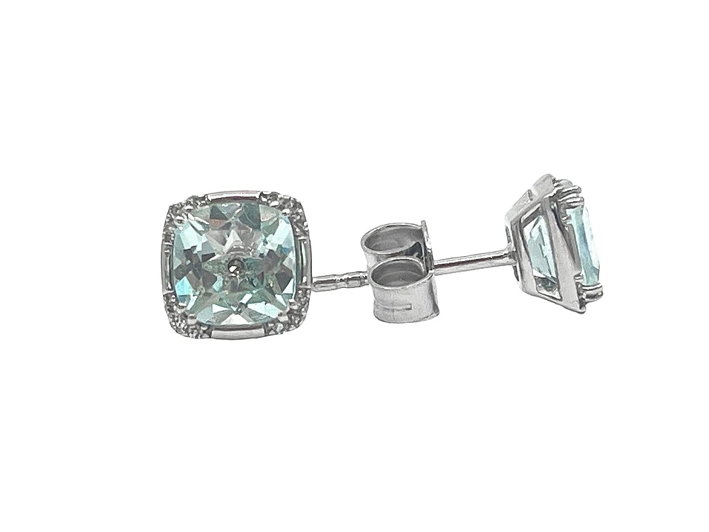 10K White Gold Aquamarine & 0.06cttw Diamond Earrings