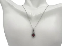 10K White Gold 0.90cttw Garnet and 0.11cttw Diamond Pendant - 18 Inches