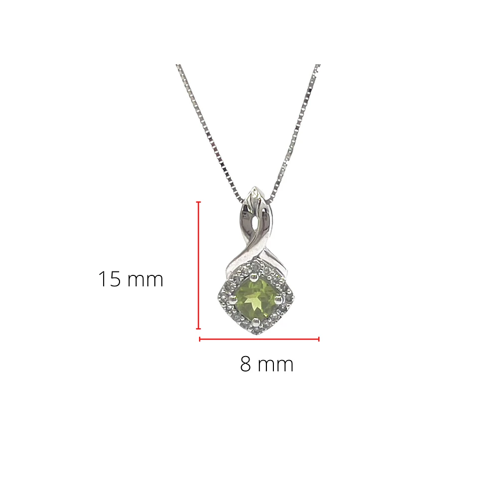 10K White Gold 0.40cttw Peridot and 0.08cttw Diamond Pendant, 18" Box Chain