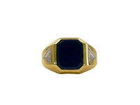 10K Yellow Gold 12x10mm Genuine Onyx & 0.03cttw Diamond Gents Ring, size 10