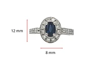 14K White Gold 0.75cttw Genuine Oval Cut Sapphire and 0.50cttw Diamond Ring, size 6.5