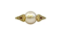 10K Yellow Gold Cultured Pearl and Diamond Ring, Size 6