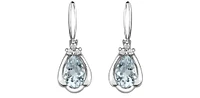 10K White Gold 0.70cttw Genuine Aquamarine Pear Cut & 0.03cttw Diamond Stud / Dangle / Drop Earrings