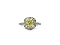 14K White Gold 1.33cttw Fancy Yellow and White Diamond Halo Engagement Ring, size 6