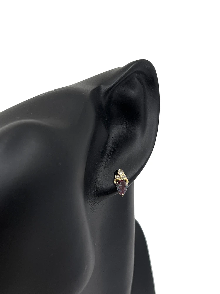 10K Gold 1.0cttw Created Alexandrite and 0.03cttw Diamond Earrings