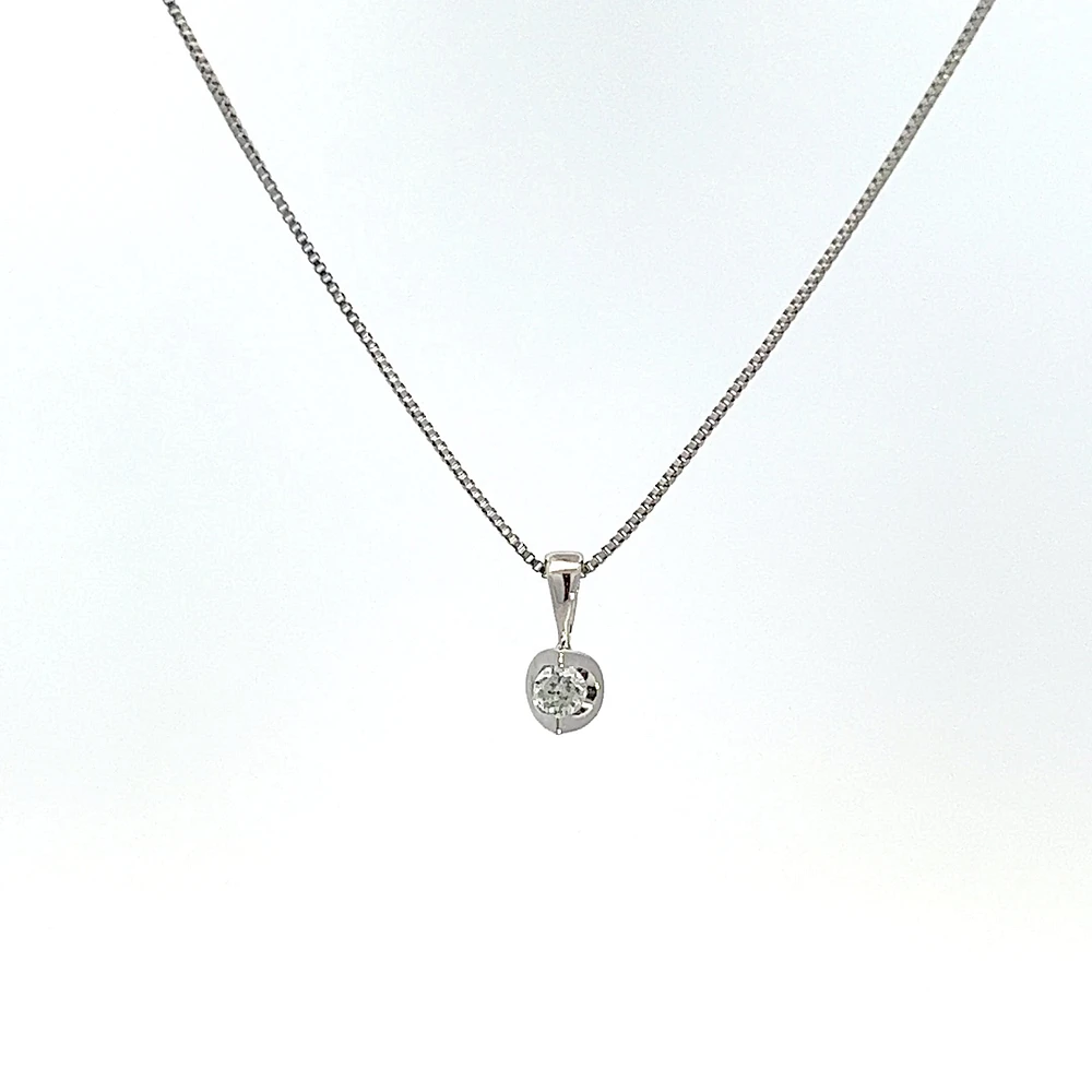10K White Gold 0.04 cttw Diamond Solitaire Mezza Luna Pendant, 18"
