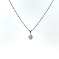 10K White Gold 0.04 cttw Diamond Solitaire Mezza Luna Pendant, 18"