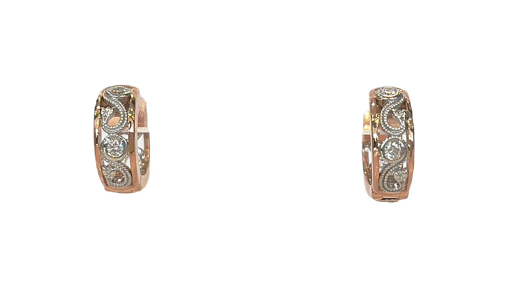 14K White and Rose Gold Shelly Purdy 0.10cttw Diamond Hoop / Huggie Earrings