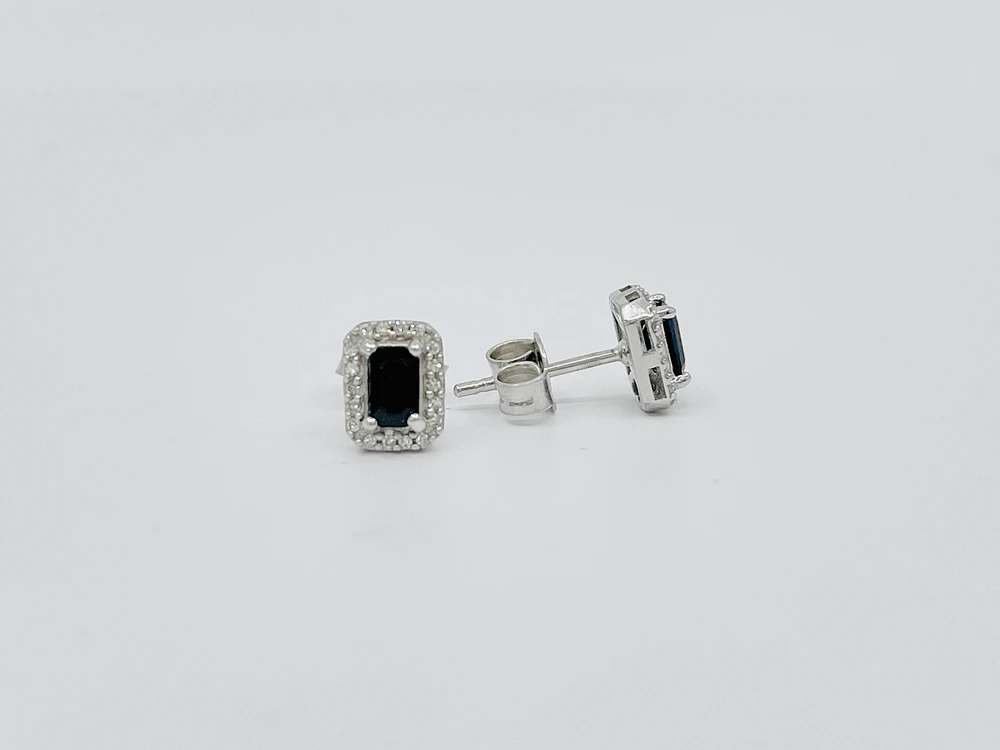 10K Gold Genuine Sapphire & Diamond Earrings