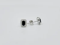 10K Gold Genuine Sapphire & Diamond Earrings
