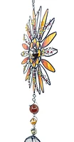 Black Metal & Glass Orange Flowers with Sunflower Windchime