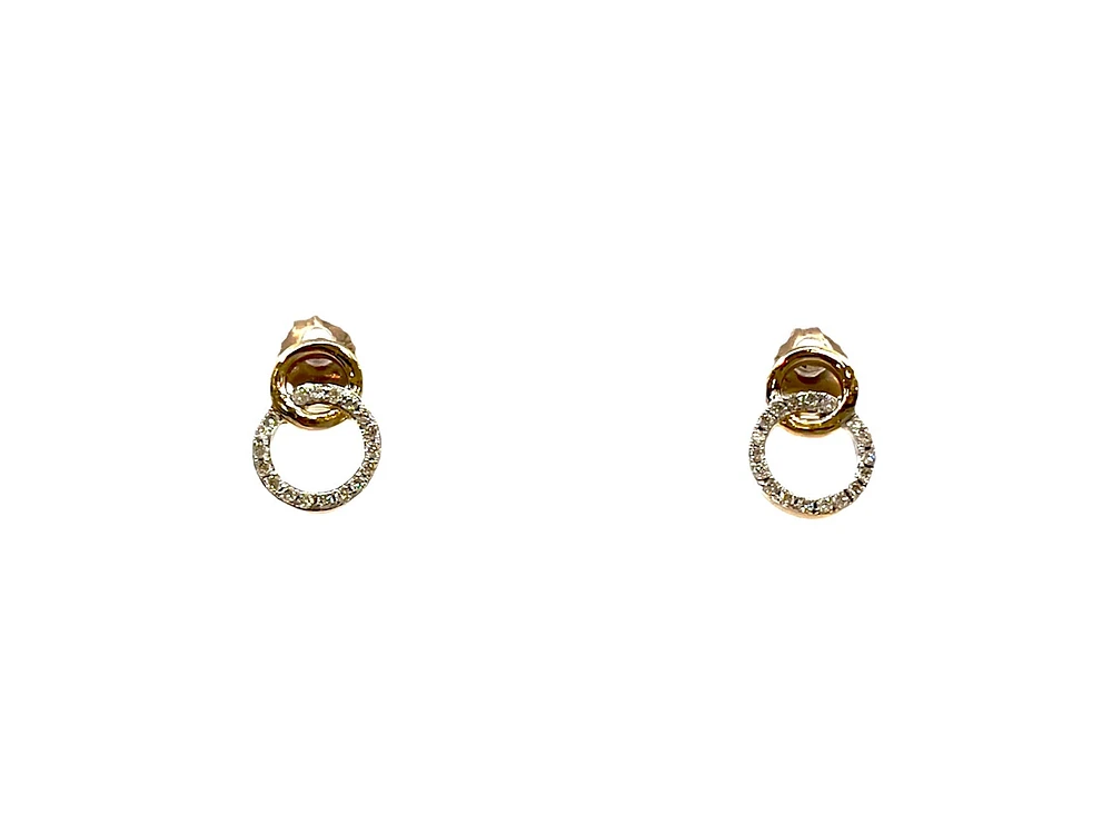 10K Yellow Gold Diamond Infinity / Circle Stud Earrings 0.14cttw