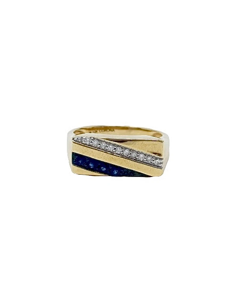 10K Yellow Gold Sapphire and 0.10cttw Diamond Ring - /