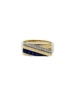 10K Yellow Gold Sapphire and 0.10cttw Diamond Ring - /