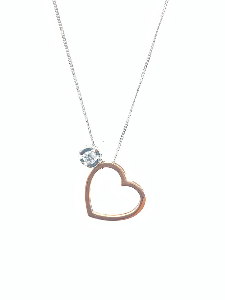 10K White & Rose Gold 0.09cttw Diamond Heart Pendant, 18"