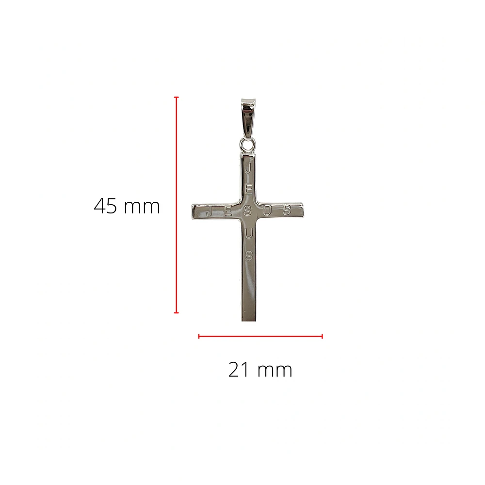 925 Sterling Silver 40mm x 21mm Hollow Cross Charm with "JESUS" Engraved