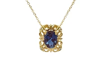 10K Yellow Gold 7x5mm Oval Cut Created Alexandrite and 0.03cttw Diamond Necklace - 18 Inches