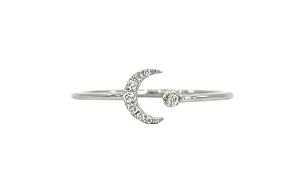 14K White Gold 0.04cttw Diamond Moon Ring, size 6.5