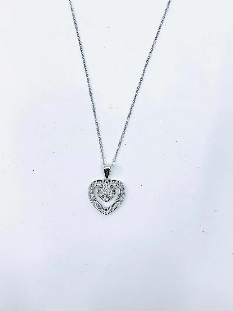 Silver Heart Pendant  with Cz
