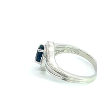 925 Sterling Silver 7 x 5mm Blue Sapphire and 0.03cttw Diamond Ring - Size 6