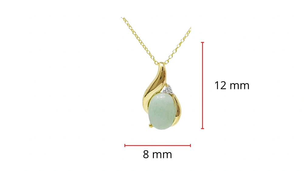 10K Yellow Gold Jade And Diamond Pendant - 18"