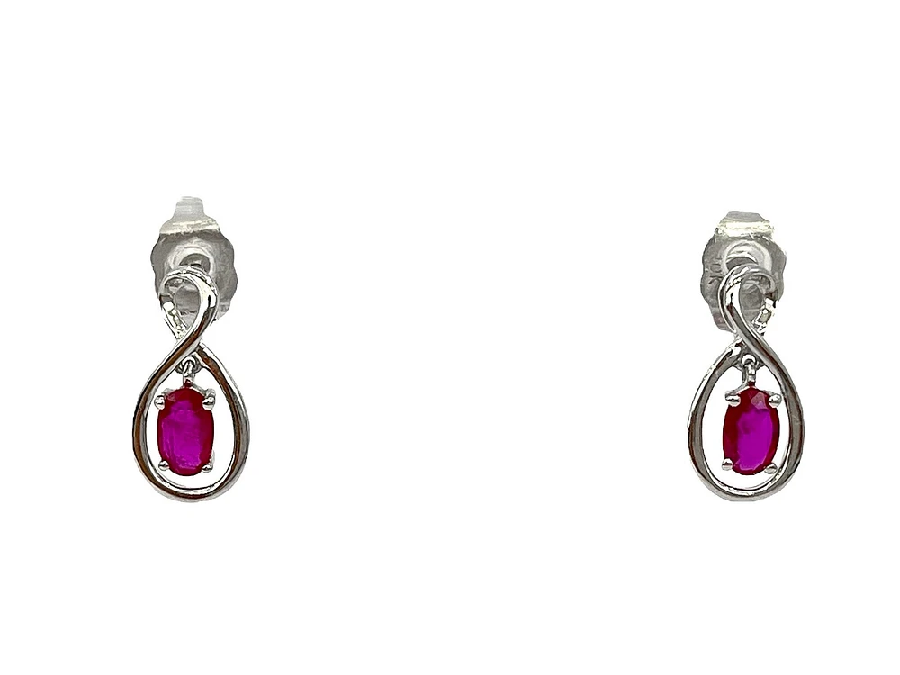 10K White Gold Oval Shape Ruby Stud Earrings