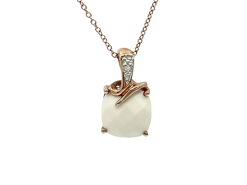 10K Rose Gold Agate And Diamond Necklace, 18"