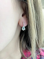 10K White Gold 0.70cttw Genuine Aquamarine Pear Cut & 0.03cttw Diamond Stud / Dangle / Drop Earrings