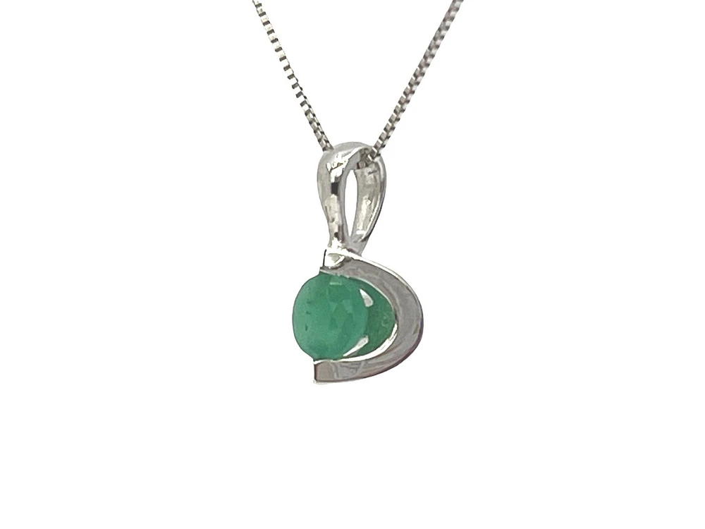 10K White Gold Emerald Pendant, 18"