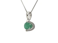 10K White Gold Emerald Pendant, 18"