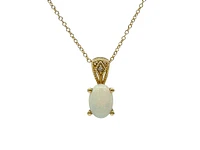 10K Yellow Gold Opal and Diamond Pendant, 18"