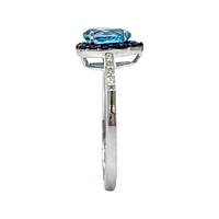 10K White Gold 7x5mm Pear Cut Sky Blue Topaz with Blue Sapphire Halo and 0.10cttw Diamond Ring - Size 7