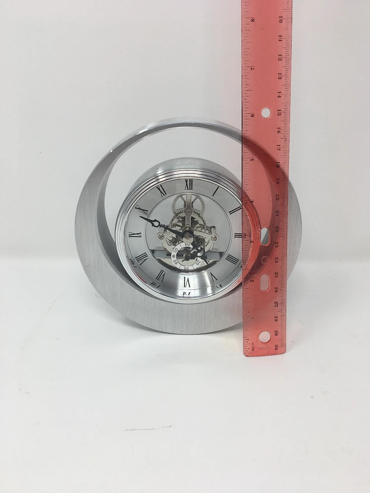 Round Silver Clock with Brass Movement