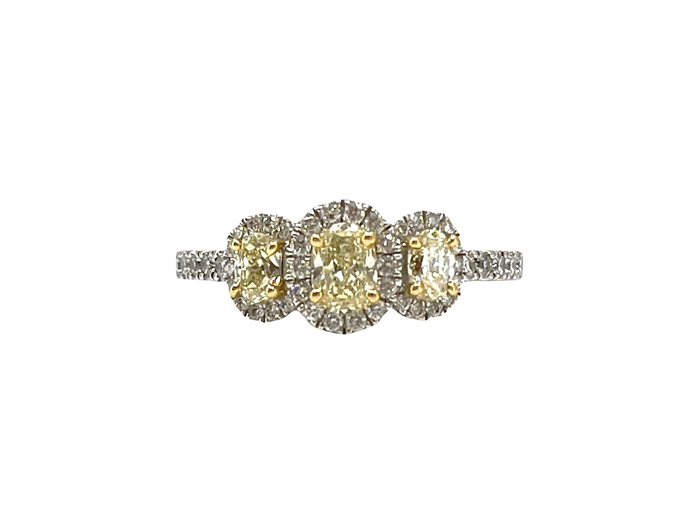 18K White & Yellow Gold 1.10Cttw Fancy Diamond Oval Cut Engagement Ring