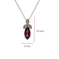 10K White Gold 8mm x 4mm Rhodalite Garnet and 0.02cttw Diamond Pendant with Rolo Chain - 18 Inches