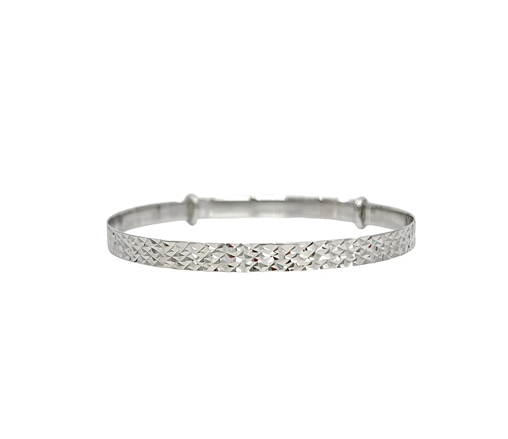 10K White Gold Diamond Cut Baby Bangle
