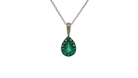 10K White Gold 0.47cttw Pear Cut Emerald and 0.055cttw Diamond Pendant, 18"