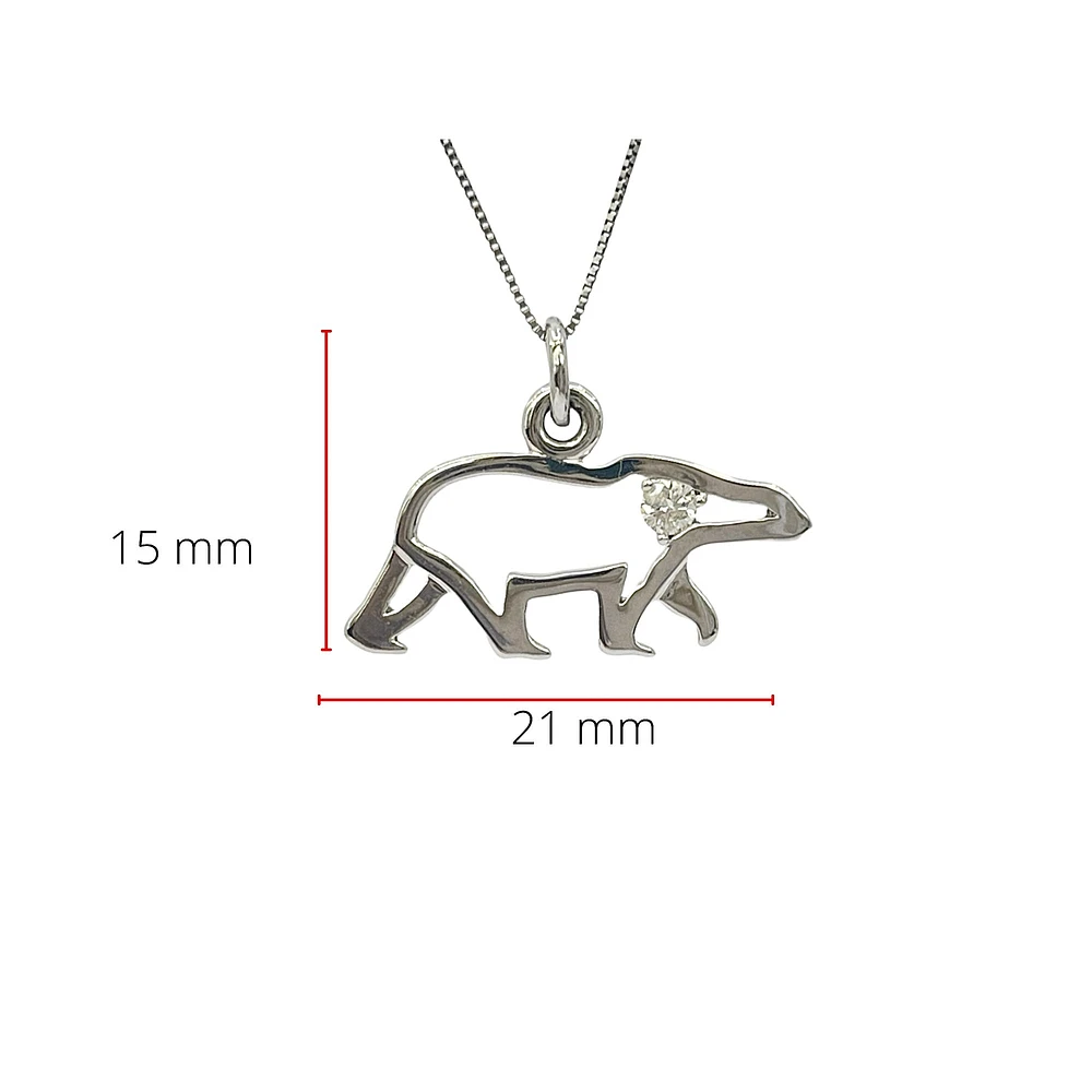 10K White Gold 0.067cttw Canadian Diamond Polar Bear Pendant, 18"