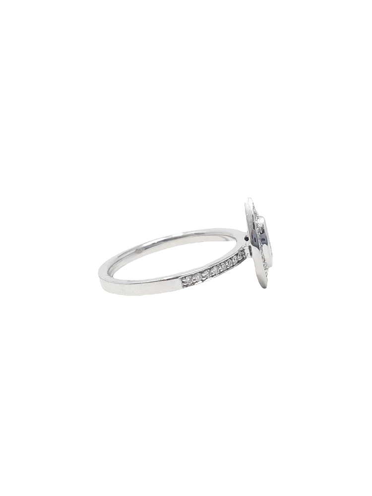 10K White Gold 0.18cttw Marquise Cut Diamond Halo Engagement Ring, size 6.5