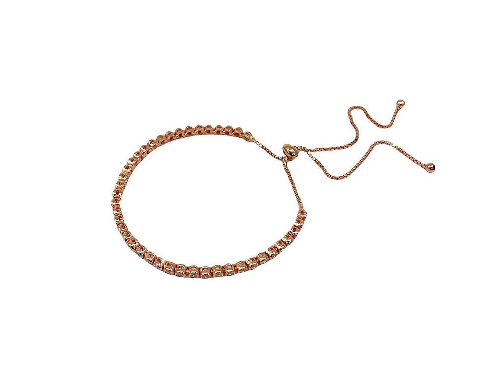 925 Sterling Silver 2mm Cubic Zirconia Rose Gold Bezel Set Tennis Bracelet with Adjustable ends - 5 - 11 Inches