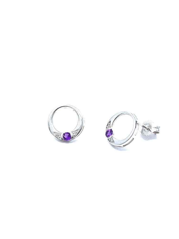 10K White Gold 0.10cttw Amethyst & 0.02cttw Diamond Eternity Stud Earrings