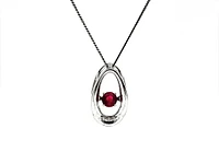 10K White Gold 0.12cttw Genuine Ruby & Diamond Pendant, 18"