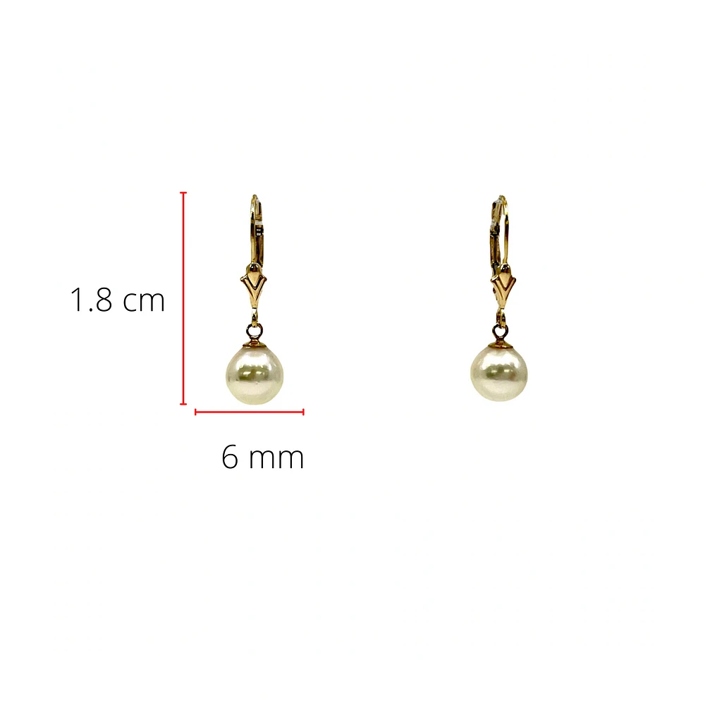 14K Gold 7-7.5mm Cultured Pearl Earrings with Lever Backs