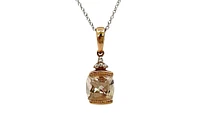 10K Rose Gold 6mm Cushion Cut Morganite and 0.01cttw Diamond Pendant, 18"